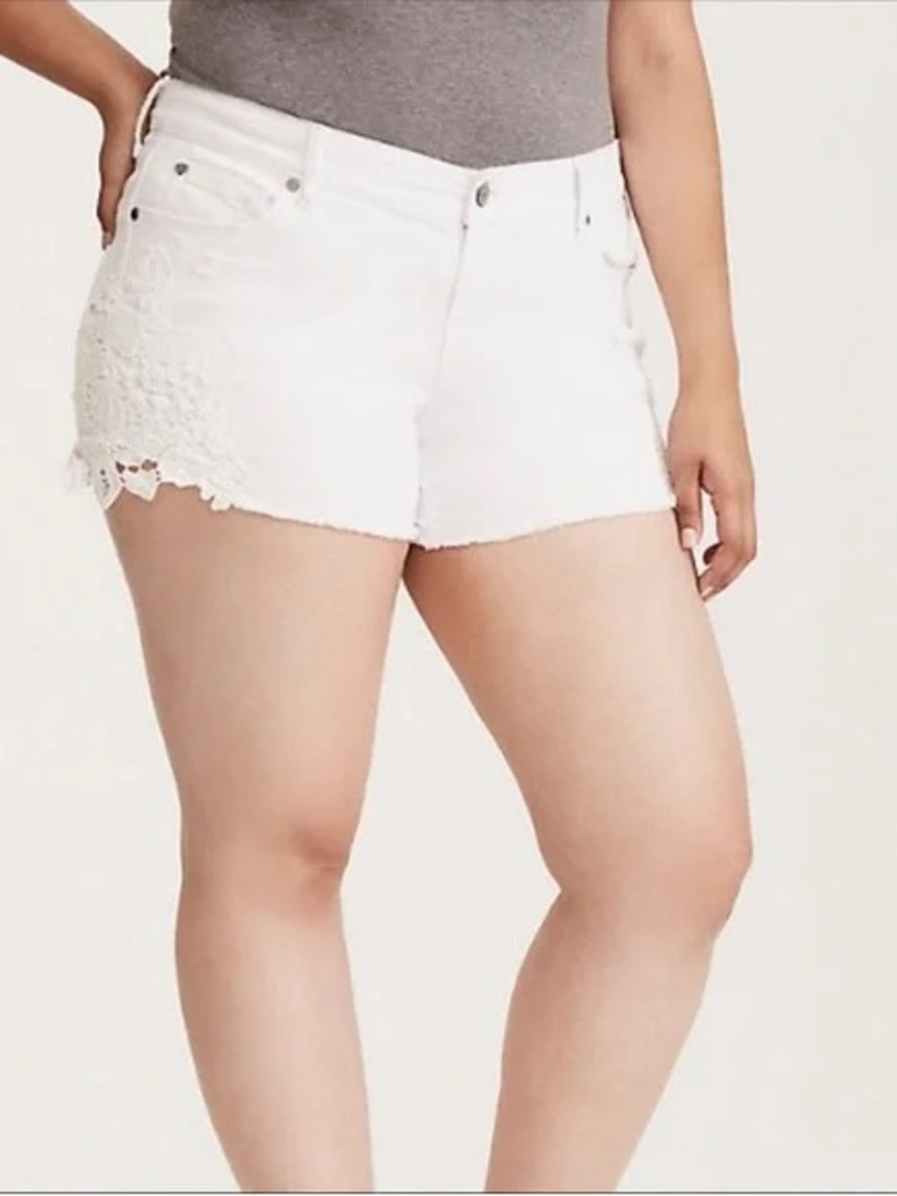 Torrid White Denim Lace-Trim Jean Shorts
